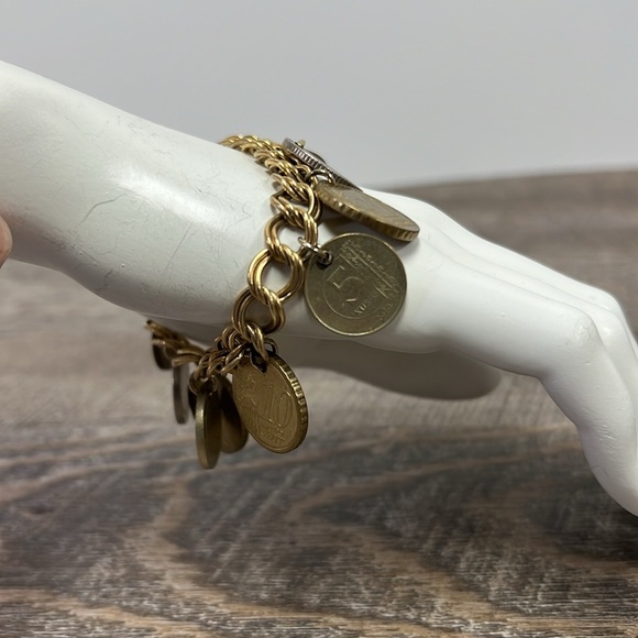 Estate Antique 7” Foreign Coin Charm Bracelet 925 Italy - Picture 3 of 9